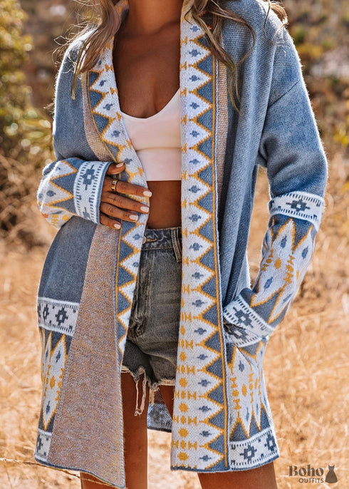 Cárdigan bohemio de manga larga con estampado de nuevo estilo
